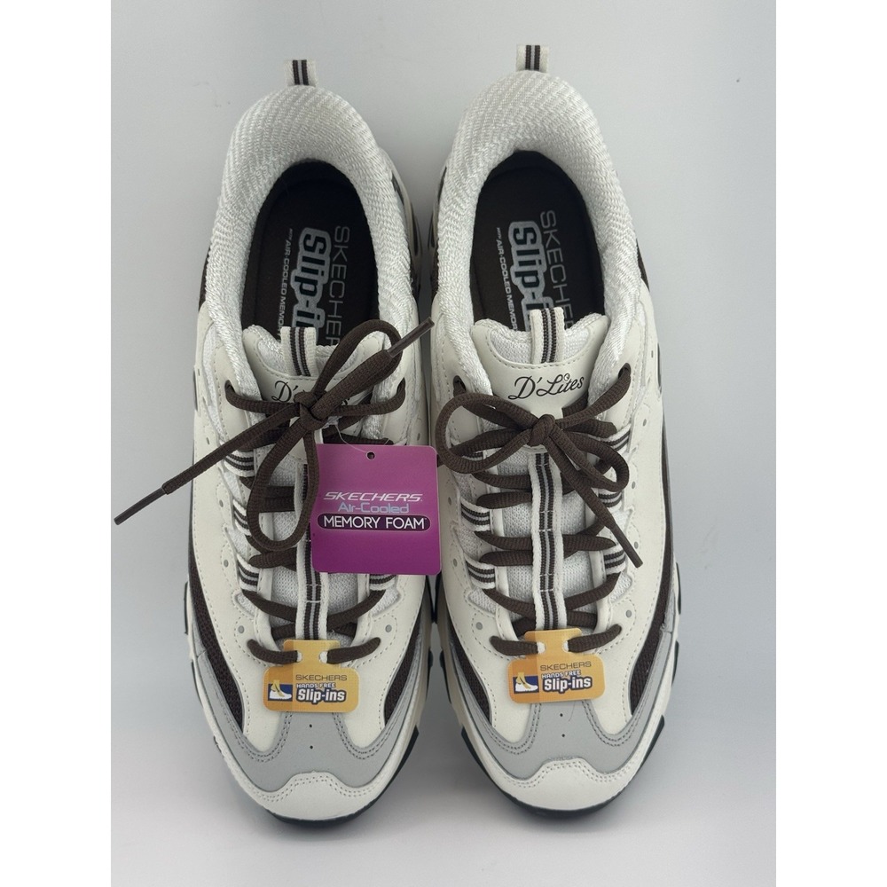 Skechers D'Lites Smooth Nostalgia Off-White/Brown Women's Sneakers Size 11 - Picture 4 of 8